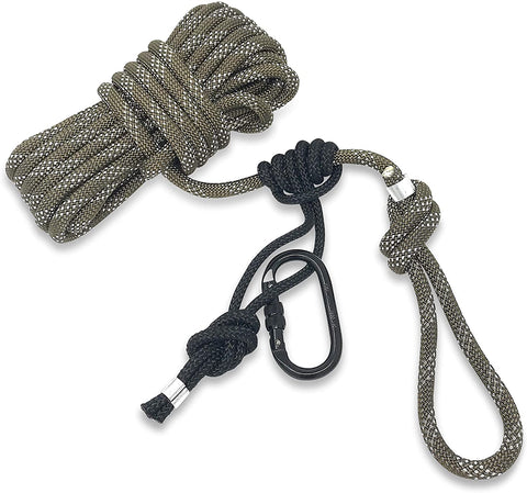 Proven Wild Treestand Lifeline Rope for Hunting - 30 ft Harness Lifeline Non-Reflective with Prusik Knot and Single Carabiner